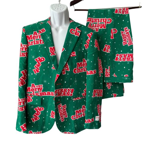 OppoSuits HAPPY HOLIDAYS 2 Piece Crazy Ugly Christmas Suit Size 36 - Picture 1 of 4